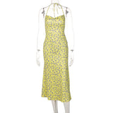 KAMAMES 2025 style women's clothing  spring new Popular trade explosive sexy floral suspender skirt open fork backless dress women