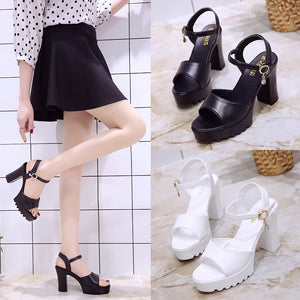 kamames High Heel Shoes  New Korean Style High Heel Sandals Chunky Heel Casual Women's Fashion Shoes Strap Peep Toe Fashion Sandals