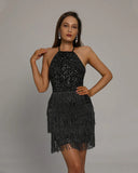 KAMAMES 2025 popular  Popular trade new women's clothing with ebay  sexy tassel neck halter dress short skirt