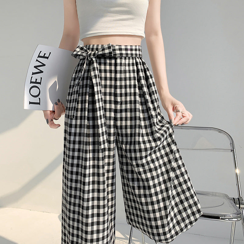 kamames Real Shot Lazy High Waist Black and White Plaid Straight-Leg Pants Women's Summer Loose Leisure Slimming Chessboard Plaid Wide Leg Mop Pants
