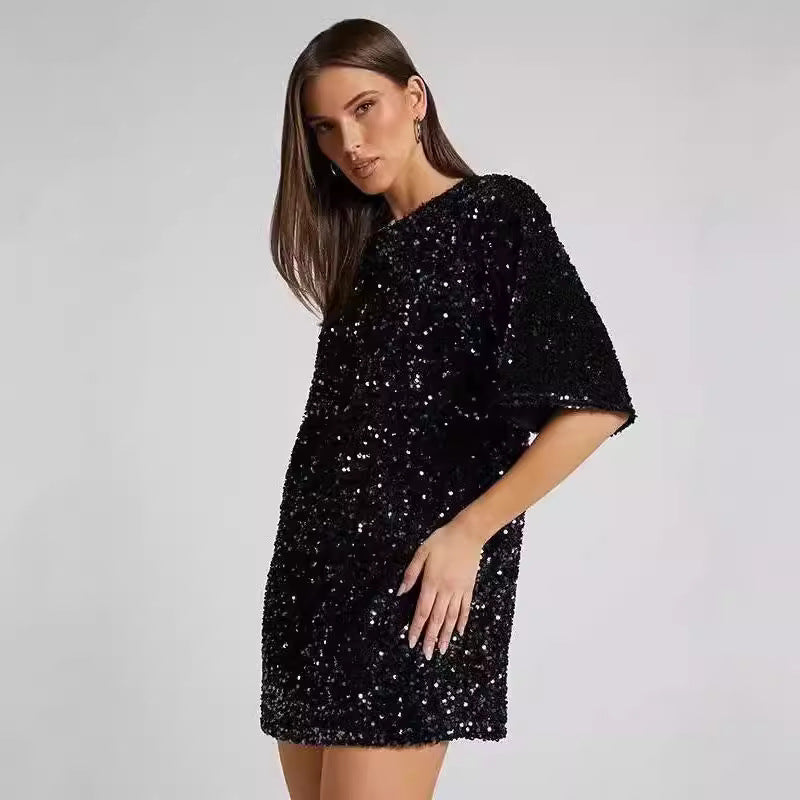 KAMAMES 2025 popular spring and summer new New Popular trade women's clothing  wish mid-skirt slanted shoulder bead dress dress dress dress