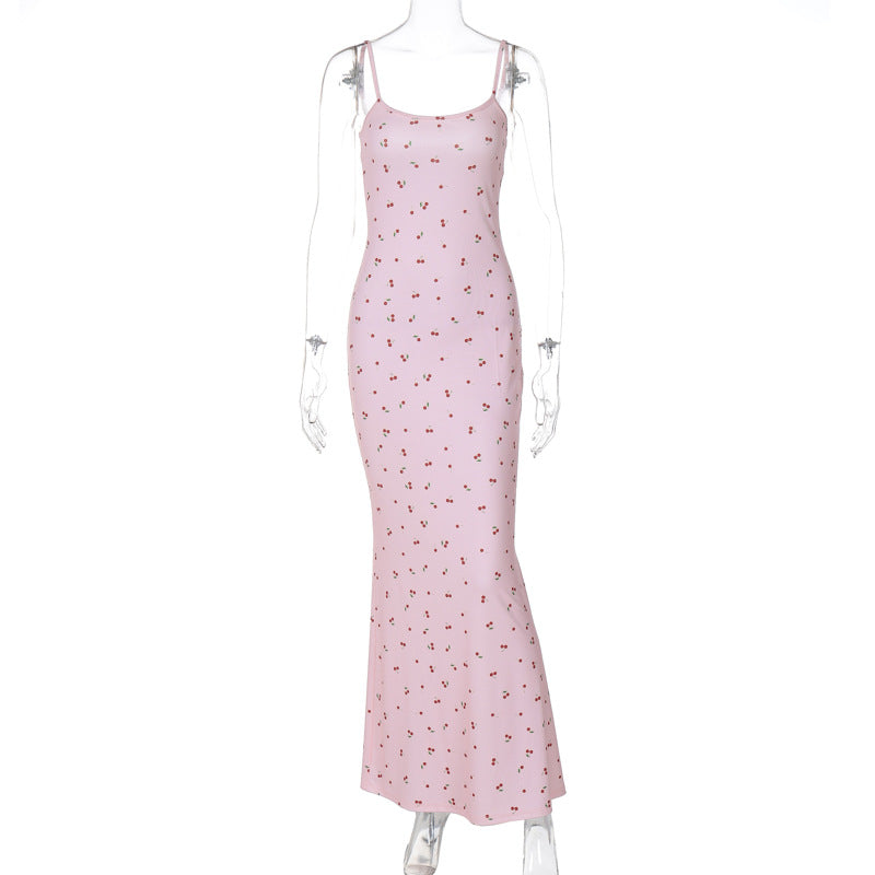 KAMAMES 2025 Popular trade new fresh and sweet wind suspender slim hip wrap long  floral dress women's wholesale