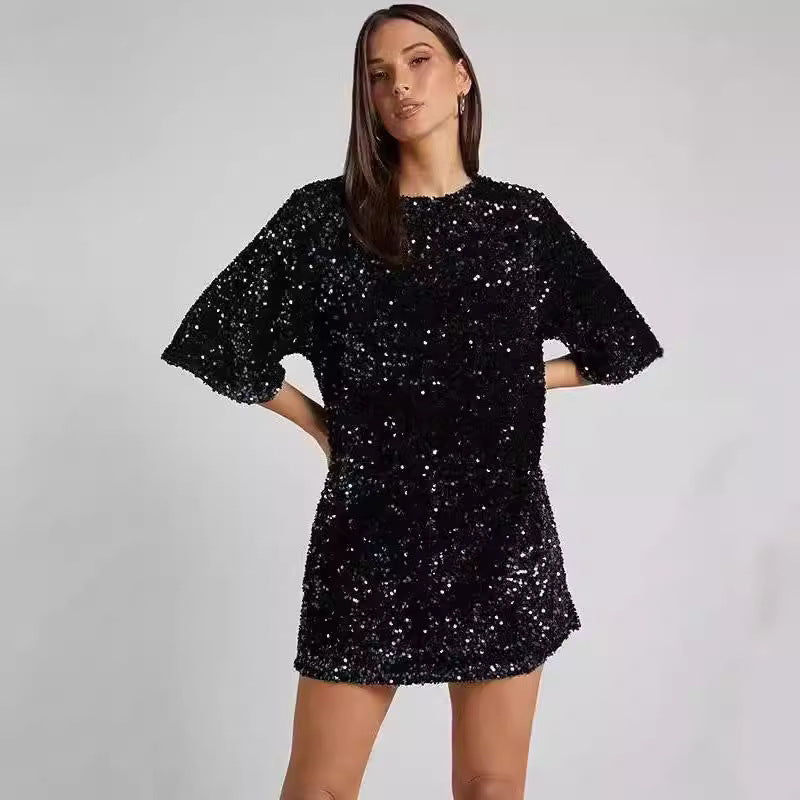 KAMAMES 2025 popular spring and summer new New Popular trade women's clothing  wish mid-skirt slanted shoulder bead dress dress dress dress