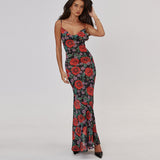 KAMAMES 2025 spring ins style fashion new sexy V-neck temperament versatile slim long printed suspender dress women