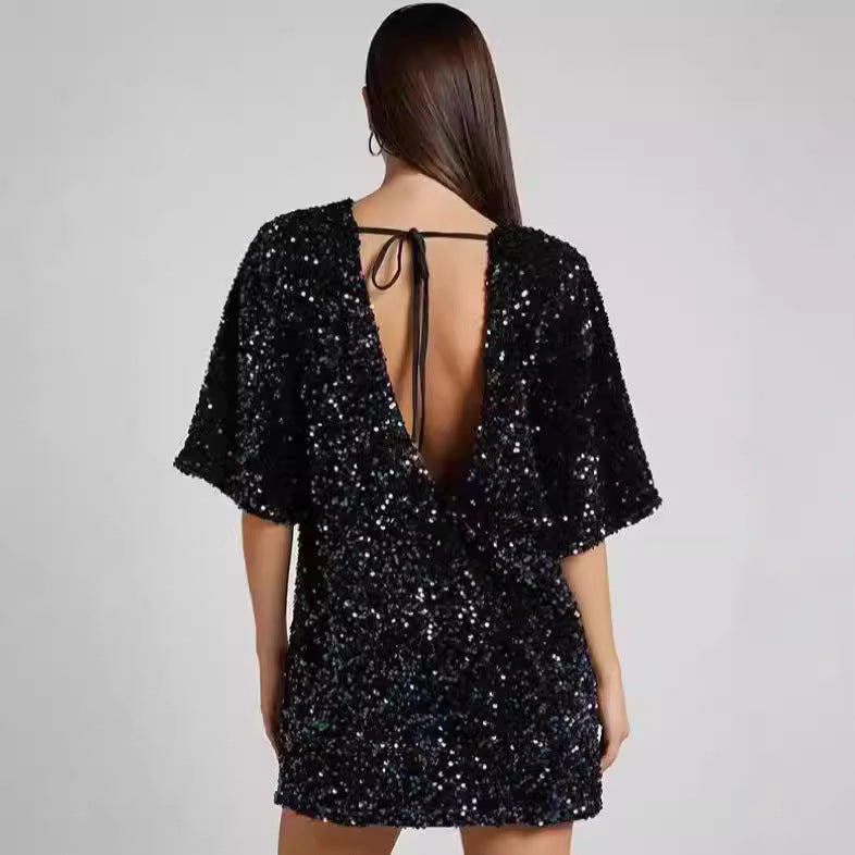 KAMAMES 2025 popular spring and summer new New Popular trade women's clothing  wish mid-skirt slanted shoulder bead dress dress dress dress