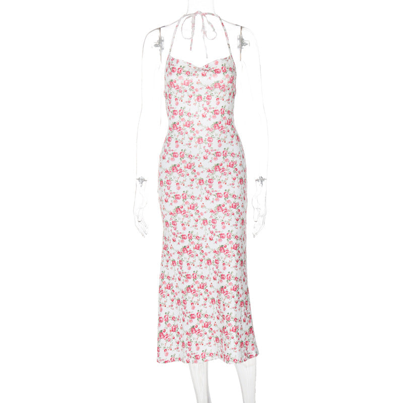 KAMAMES 2025 style women's clothing  spring new Popular trade explosive sexy floral suspender skirt open fork backless dress women