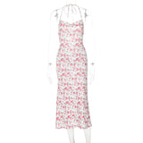 KAMAMES 2025 style women's clothing  spring new Popular trade explosive sexy floral suspender skirt open fork backless dress women