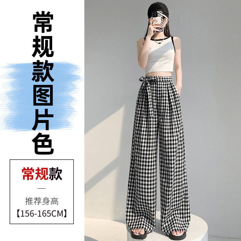 kamames Real Shot Lazy High Waist Black and White Plaid Straight-Leg Pants Women's Summer Loose Leisure Slimming Chessboard Plaid Wide Leg Mop Pants