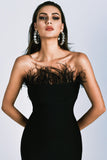 Kamames Richilde Black Strapless Feather Mini Dress
