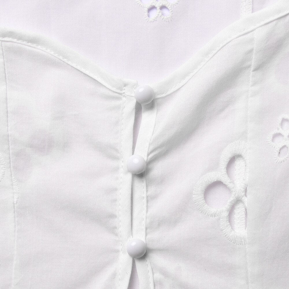 Kamames Sexy Hollow Out Midi Dress for Women Summer Elegant Chic V-Neck Slim Party Dress White Short Sleeve Casual Dress