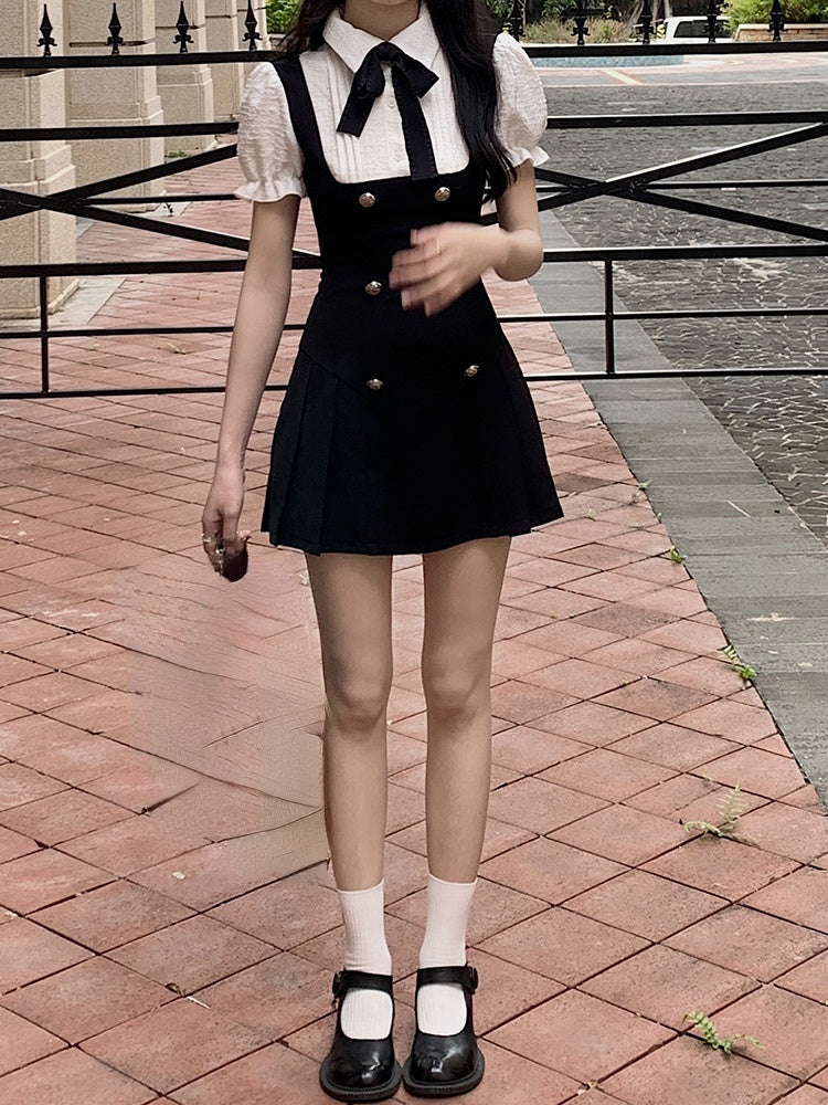 Kamames Sweet Mini Fake Two Dress Puff Sleeve Summer French Elegant Short Party Dress Woman Casual Korea Fashion Vintage Dress Slim