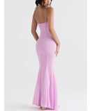 Kamames Sexy V Neck Sling Backless Maxi Mermaid Dress Elegant Pink Spaghetti Strap Bodycon Long Dress Mermaid Gown Celebrity Party Dress