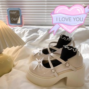kamames Round Head Thick-Soled Small Leather Shoes 2024 New Summer Bow French Shallow Mary Jane Single Shoes