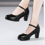 kamames Cowhide Catwalk High Heels Women's Anti-Skid Thick Heel Waterproof Platform Cheongsam Models Soft Leather Work Shoes Women's Singles