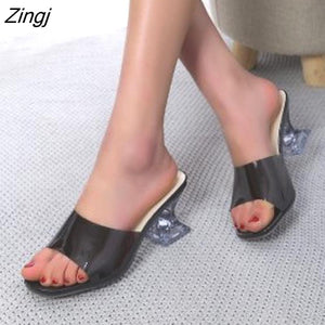 kamames Fashion Newest Women's Green Shoes Silky Broadband Transparent High Heel Comfortable Sandals Ladies High Heel Slippers