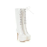 kamames Sgesvier 2021 new arrival knee high boots women round toe autumn lace up platform boots sexy stiletto heels boots prom shoes