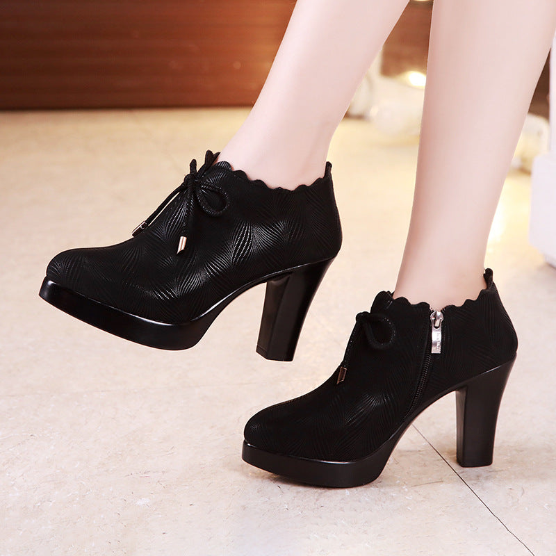 kamames Deep-Mouth Single Shoes Autumn Thick-Heeled Waterproof Platform Black Model Catwalk High-Heeled Shoes Women's Professional Work Shoes