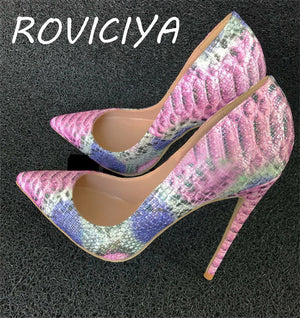 kamames Pointed Toe Women Pumps Lady Wedding Party Shoes PU Leather Snakes Party High Heels YG006 ROVICIYA