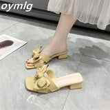 kamames female fairy style bow 2022 summer new casual square head outer wear thick heel sandals women shoes sandals pumps