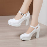kamames Round-Headed Cheongsam Model Training Walking Shoes Female Crocodile Skin Thick-Soled Waterproof Platform Large-Size Work Shoes