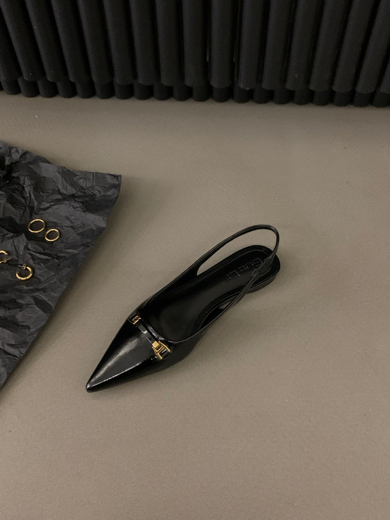 kamames Flat-Bottomed Black Baotou Sandals Fairy Shoes 2023 New Spring And Summer Pointed Diamond Single Shoes