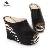 kamames Sgesvier 2022 Black White Stripe Summer Style Sexy Sandals Women's Wedges Slippers High Platform Heels for Shoes Woman B358