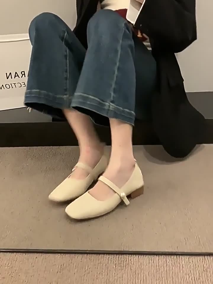 kamames Gentle Wind Evening Shoes Shallow Mouth Square Head Thick Heels Grandma Shoes With Skirt Fairy Style Soft Soles