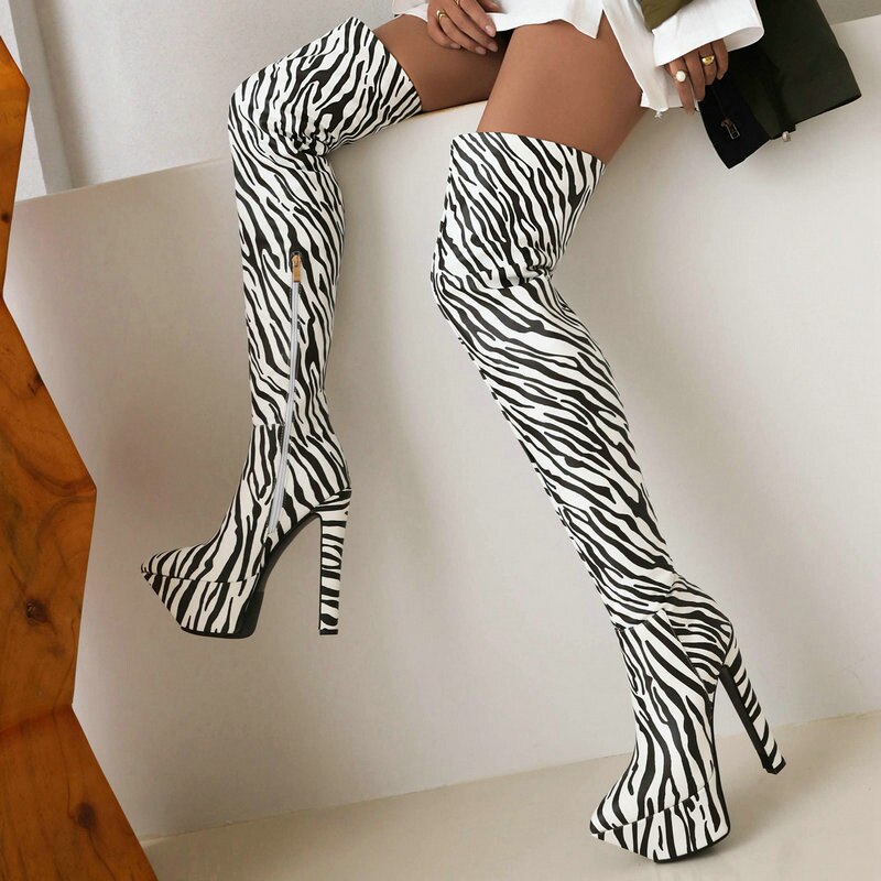 kamames Sexy Stiletto Women Over The Knee Boots Platform Super High Heel Thigh Boots PU Leather Pointed Toe Zipper Fall Winter Shoe