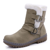 kamames Fashion Winter Boots Women Snow Boots Flat Heels Winter Shoes Warm Fur Boot Mid-Calf Spring Autumn Women's Shoes Plus Size 46