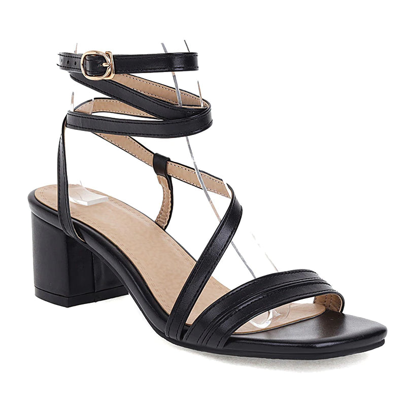 kamames Sgesvier 2021 Sexy Ankle Cross-Strap Lady Summer Shoes Open Toe Cross-tied Women Thick Heels Sandals Gladiators Big Size 28-52