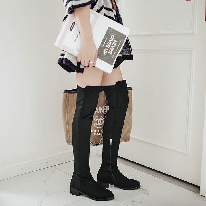 kamames High Flat Boots Women Over the Knee Boots comfy Autumn Winter Faux Suede Zipper Boots Fashion Shoes Woman 2018 Black