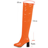 kamames Sgesvier Fashion Over the Knee Boots Women Orange Red Yellow Green Thigh High Boots Square High Heels Party Shoes Lady Plus Size
