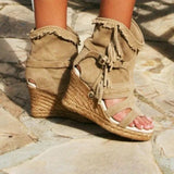 kamames Sandals Summer 34-43 plus Size Women's Shoes platform Wedge Tassel Shoes closed Toe fish mouth Women's Shoes