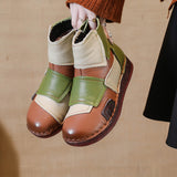 kamames Head Layer Cowhide Flat Bottom Recreational Women's Boots National Wind Color Leather Short Boots Warm Comfortable Cotton Shoes