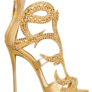 kamames Sexy Luxury High-Heeled Sandals Stilettos Banquet Party Shoes Gold Champagne Diamond