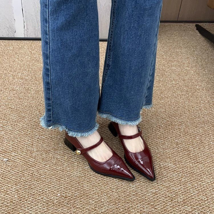 kamames Heels Retro Mary Shoes, High Heels, Women's Shoes, Black Shoes, Autumn And Winter Korean Version Of Sensitive Shoes, Small Leather Shoes.