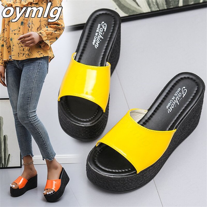 kamames heel slippers women's summer sponge cake platform sandals all-match seaside beach shoes fashion high-heeled flip flops
