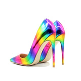 kamames Rainbow Printed Pointed Toe Woman Lady Female 10 cm 8 cm 12 cm high heel shoes Stilettos Women Pump QP006 ROVICIYA