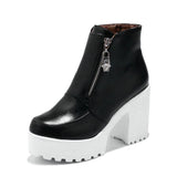 kamames Sgesvier Black White Platform Ankle Boots for Women High Heels Boots Ladies Zip Autumn Winter Booties Woman Boots Shoes 2020