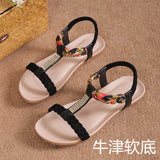 kamames Sandals Women's 2024 Summer Korean Version Of The New Flat-Bottomed Water Drill Sandals Pregnant Shoes Student Shoes Sandals