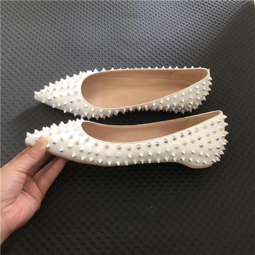kamames Flat Rivets Shoes Women Classics Pointed Toe Fashion Women Party Wedding Plus Size MD037 ROVICIYA