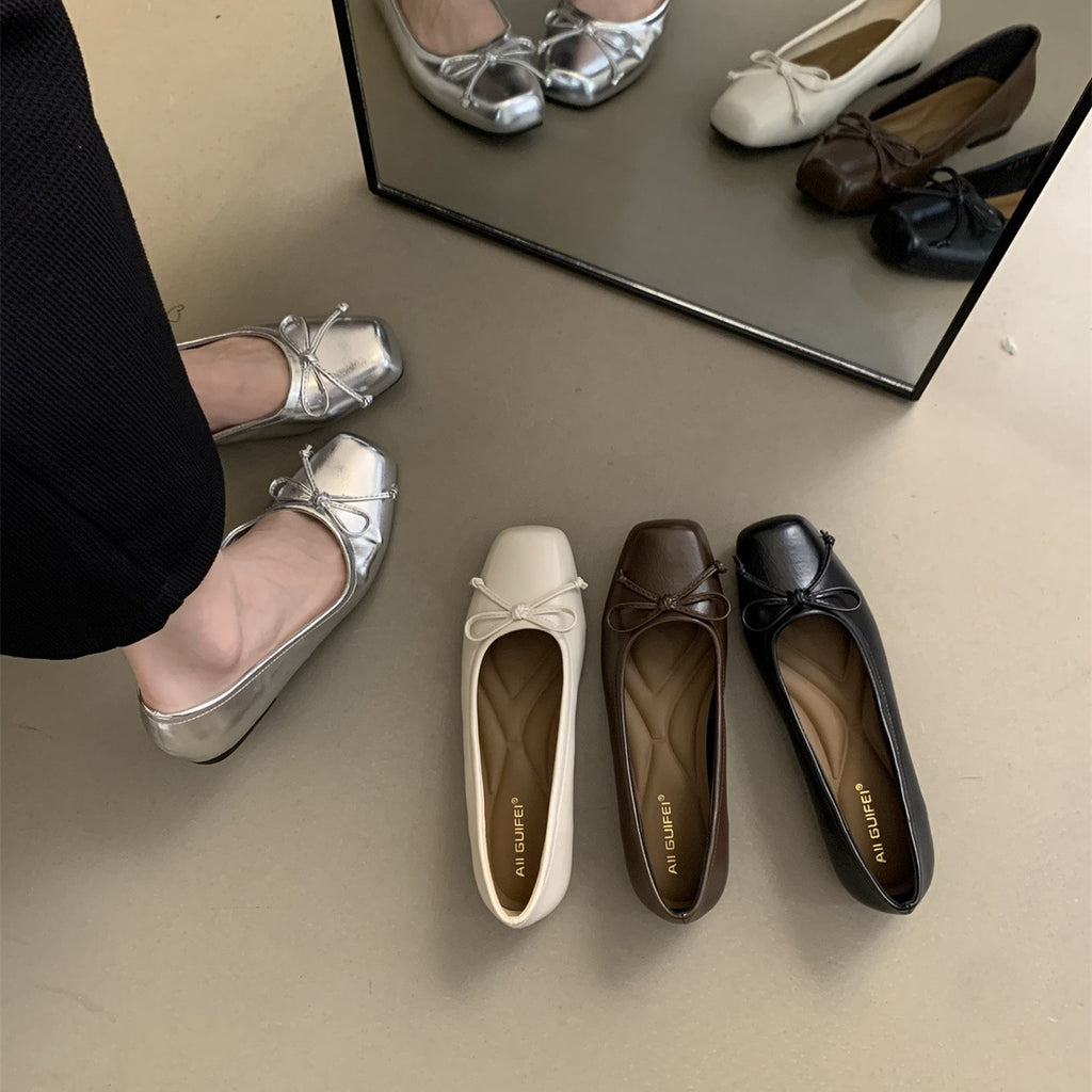 kamames Head Shallow Mouth Single Shoes 2024 Spring And Autumn New French Evening Wind Temperament Gentle Fairy Flat-Soled Grandma Shoes