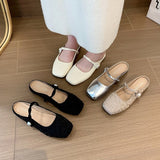 kamames Gentle Semi-Slippers Flat-Soled Shoes Women's Bag Head With A Soft Sole Silver Mary Jane Women's Shoes Temperament Word Flip-Flops