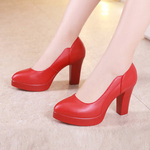 kamames High-Heeled, Thick-Heeled Work Shoes, Professional Work Shoes, Pointed Middle-Aged And Elderly Mother Shoes, Cheongsam, Show Women's Single Shoes.