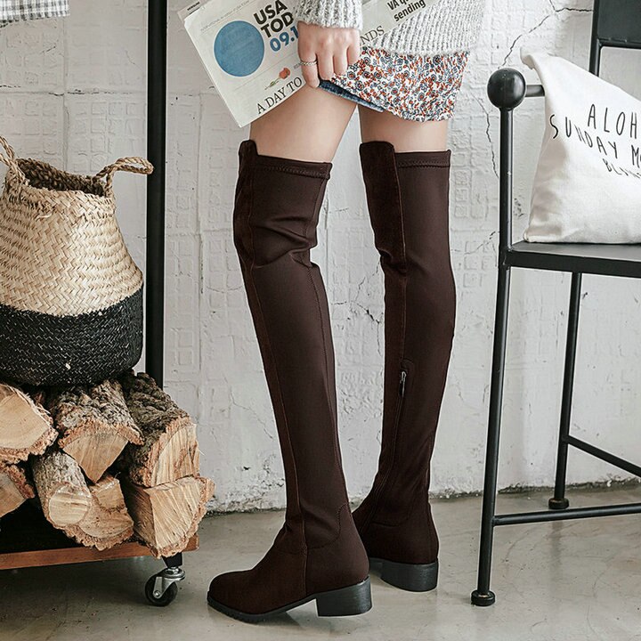 kamames High Flat Boots Women Over the Knee Boots comfy Autumn Winter Faux Suede Zipper Boots Fashion Shoes Woman 2018 Black