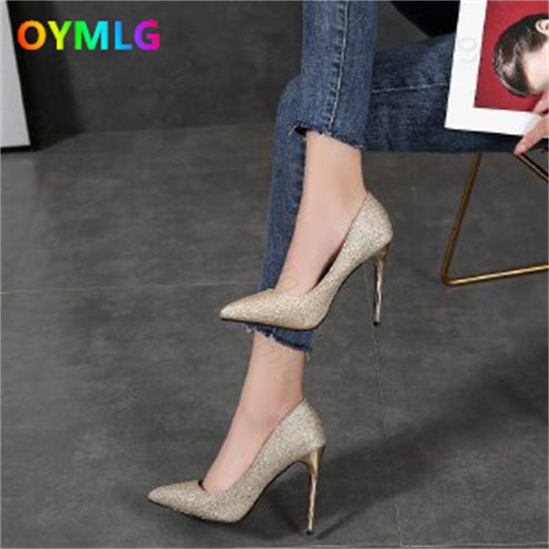 kamames heels female 2021 autumn new sexy sequined rhinestone gold silver wedding shoes stiletto pointed shoes