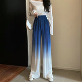 kamames Gradient Color Wide Leg Pants Women Summer Thin Pleated Straight Trousers High Waist Elastic Streetwear Women Y2k Pants