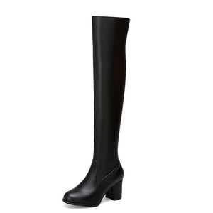 kamames Fashion Knee High Boots Women's Winter Boots Thick High Heels Long Boots Round Zipper Winter Autumn Shoes Woman