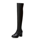 kamames Fashion Knee High Boots Women's Winter Boots Thick High Heels Long Boots Round Zipper Winter Autumn Shoes Woman