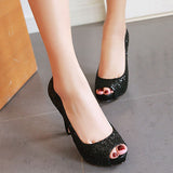 kamames Sgesvier Sexy Super Thin High Heel Glitter Peep Toe Women Pumps Ladies Prom Bling Platform Shoes Elegant Autumn Single Shoe B429